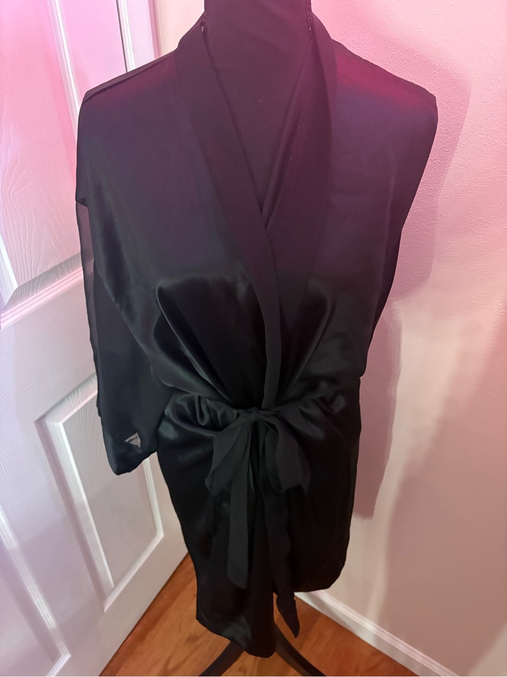 Vintage Victoria's Secret Black Satin Tie-Waist Robe